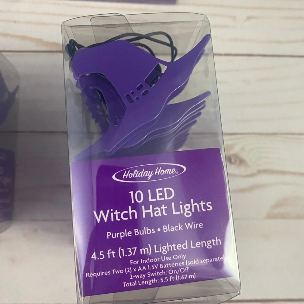 NEW 4X Halloween Witch Hats String LED Lights Purple Bulbs Indoor